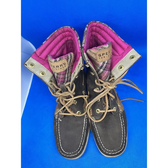 SPERRY-TOP SIDER Women's Hikerfish Boots Brown/Wool Pink Plaid Sz 7.5 M - Picture 5 of 9